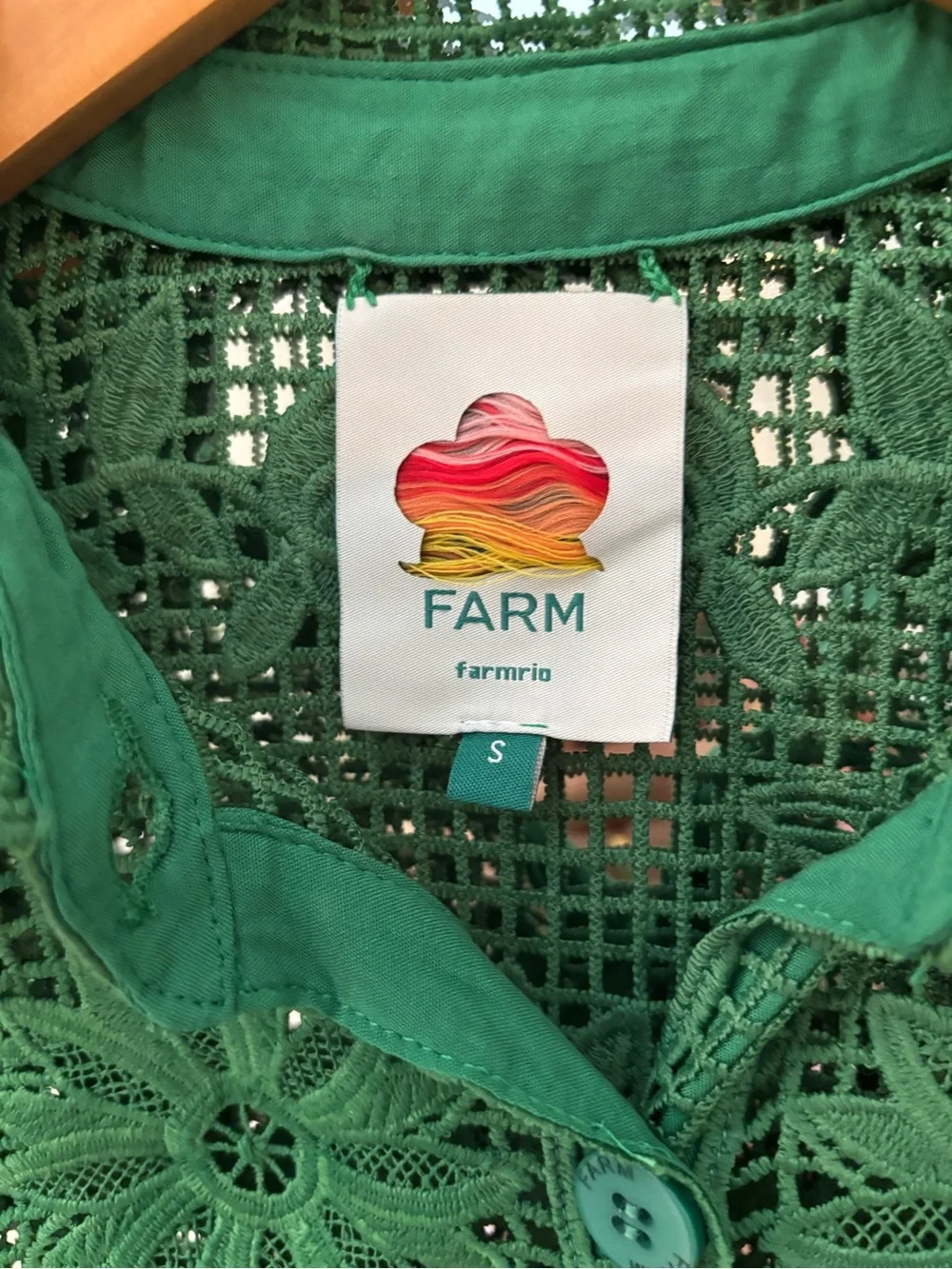 Farm Rio Green Landscape Guipure Blouse / Button Up Shirt size Small - Picture 7 of 9
